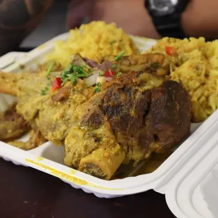 Lamb, Saffron Rice, and Green Salad.