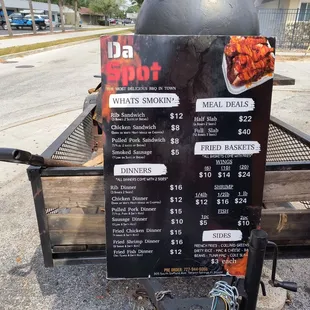 a menu on a trailer