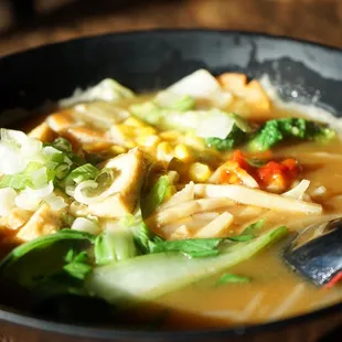 a closeup of a bowl of soup