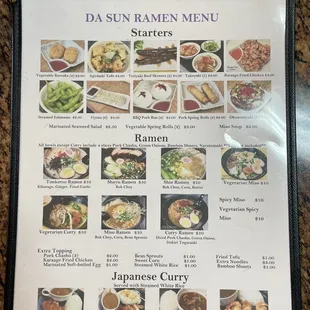 sushi and sashimi, menu