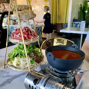 spicy beef soup tower