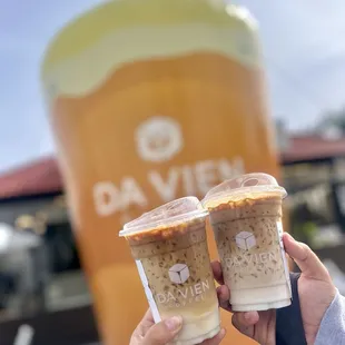 Oat Latte (L) and Banana Latte (R)