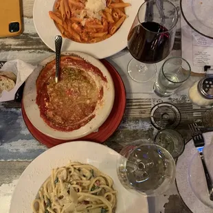 Penne alla vodka and cacio e Vinci