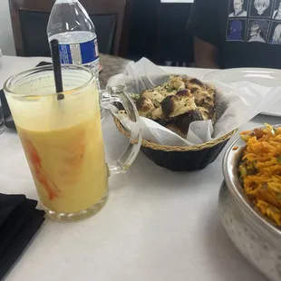 Mango Milk Shake  Garlic Naan