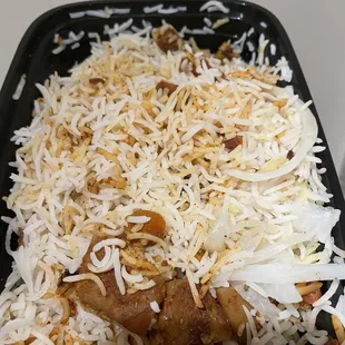 Bland/plain, lacks vegetables and seasonings/spices in the veg dum biryani. Not worth the 45 minute wait.