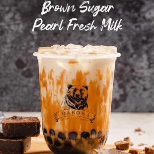 a glass of brown sugar pearl fresh milk