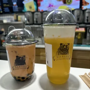 Thai milk tea with boba and Cheese foam green tea.