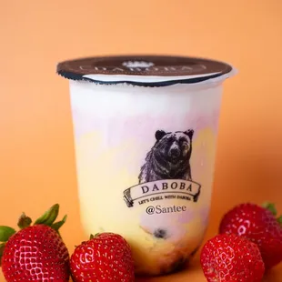 Strawberry Yogurt with Boba and Creme Brulee