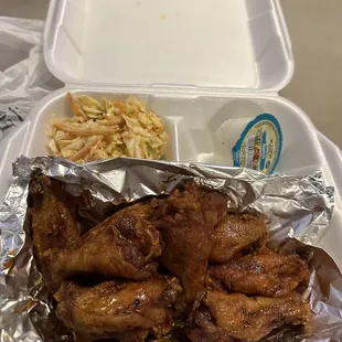 Hot Honey Mustard Wings and Coleslaw
