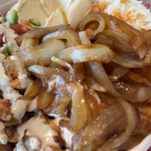 Chicken shawarma with sautéed onions