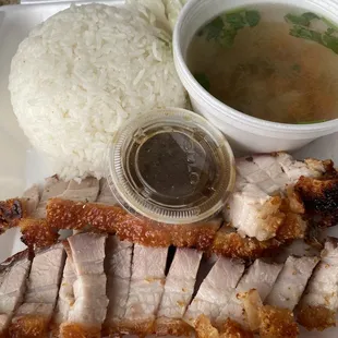 Delicious crispy pork with rice