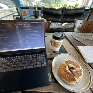 Breakfast bagel &amp; a latte