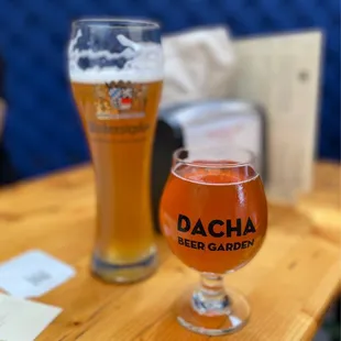 a glass of beer on a table