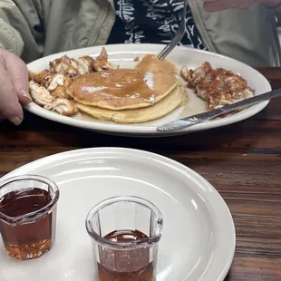 Chicken and pancakes because the waffle iron wasn&apos;t working