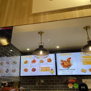 menus on two large screens