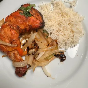 Chicken Tandoori Leg Quarter with rice and vegetables
