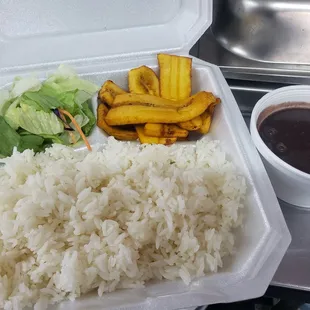 rice, lettuce, and french fries