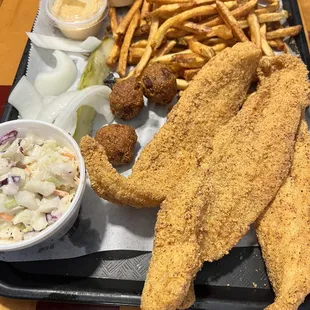 Catfish plate, fresh and hot ! Cole slaw was delicious.