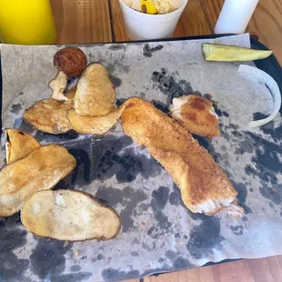 Catfish house fries and hush puppies(what&apos;s left so far...not done yet)