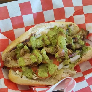 The Peruvian sandwich!  Smoked chicken with the signature Peruvian green sauce!