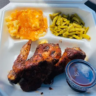 Smoked chicken, mac'n'cheese and green beans