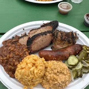 Catered bbq - brisket, sausage, chicken, beans with brisket, Mac &amp; cheese and elote