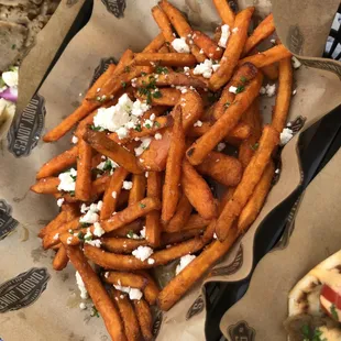 Sweet Potato Fries with Feta and Honey