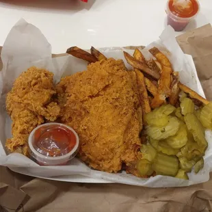 2pc leg/thigh special w/fries, pickles &amp; bread