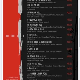 Portion of the menu