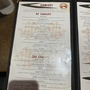 a menu for a restaurant