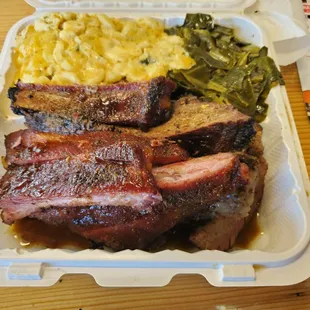 Mac &amp; Cheese, Collard Greens, Ribs and Brisket.. Well worth $30.00
