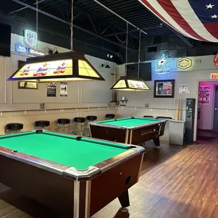 billiard tables and arcade machines