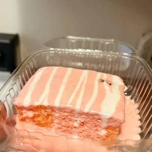 strawberry cake with strawberry/vanilla icing