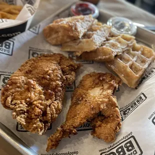Chicken and waffles meal