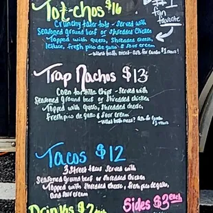 a menu on a chalk board