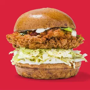 SPICY DADDY
Buttermilk fried chicken, spicy dry rub, sambal, Napa slaw, ginger mayo, cilantro, brioche bun