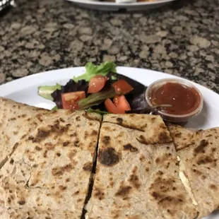 Soy quesadilla in the front. Gyro plate w/ lamb in the back that friend said was good.
