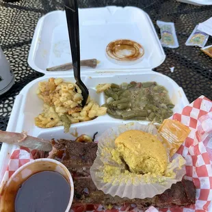 The rib Combo, mac n Mac &amp; Cheese , Green Beans , corn bread