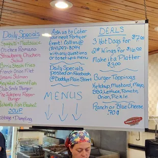 Menu board with daily specials. They also put their daily specials on Facebook.