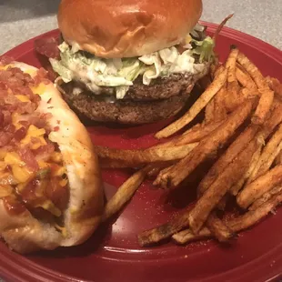 a hamburger and fries