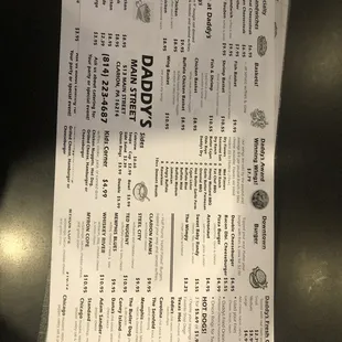 Here is our up to date menu