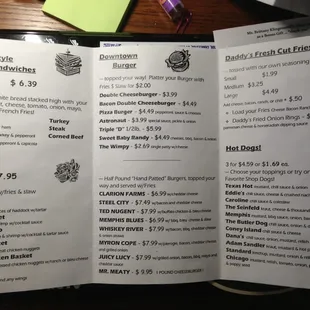 Daddy's regular menu