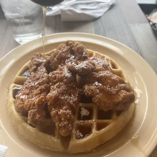 Friend chicken tenders and waffle