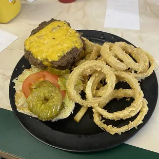 Daddy Burger and onion rings