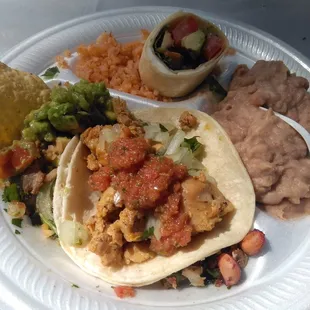 The tacos, rice And beans were yummy. We made the guacamole and rolls