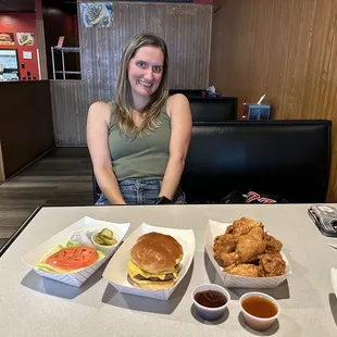 a woman sitting at a table