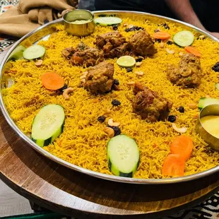 a large tray of food