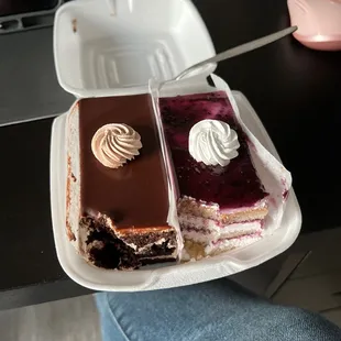 Chocolate and a blueberry cake
