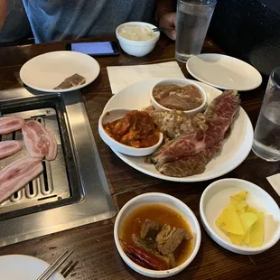 Chicken, galbee, pork