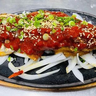 Pan Fried Dried Pollack with Spicy Sauce
